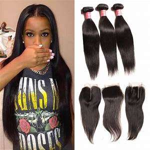 brazilian human hair Straight 3 bundles and closure 8" 8" 8" and *' closure