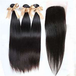 brazilian human hair Straight 3 bundles and closure 8" 8" 8" and *' closure