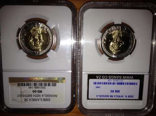 Beautiful set of 2008 Mandela 90th Birthday coins (2 coins MS 65 + MS 66)