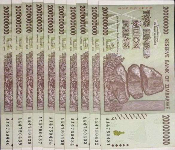 Z$200 000 000 Bundle of 10 notes