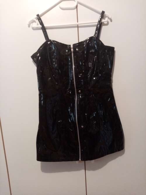 Black latex midi dress 34-36 New imported