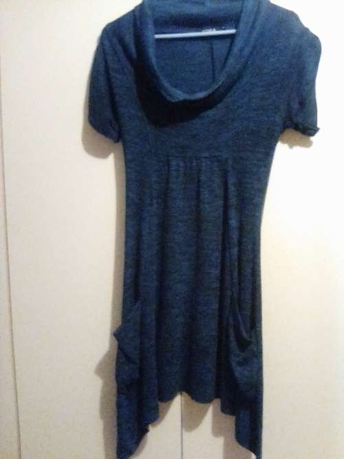 Blue knit long top with cowl  neck M