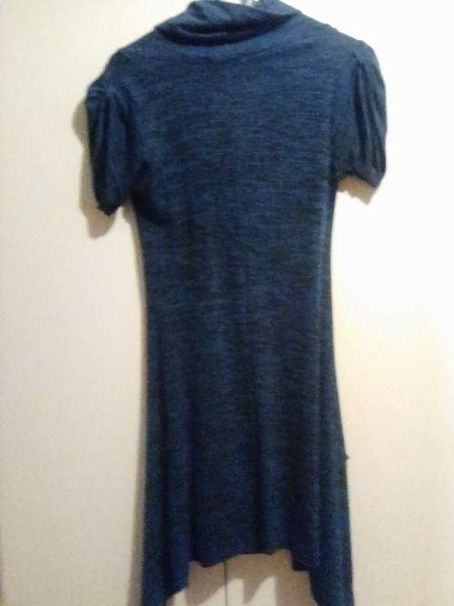Blue knit long top with cowl  neck M