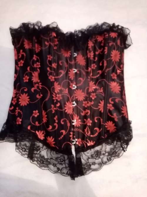 Satin boned bustier with lace trim