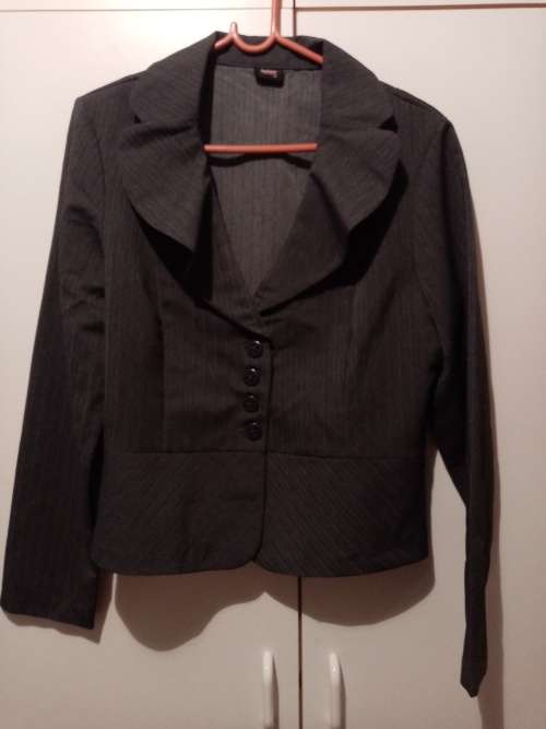 Grey striped peplum jacket 14