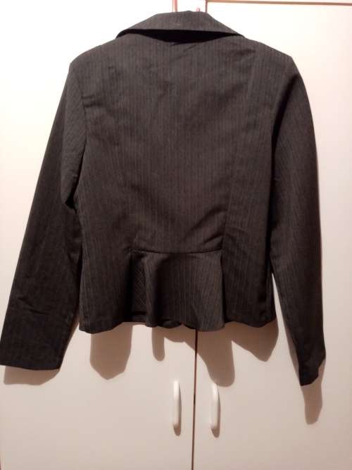 Grey striped peplum jacket 14