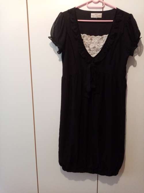 Black frilly dress with lace detail and bubble hem 36-38