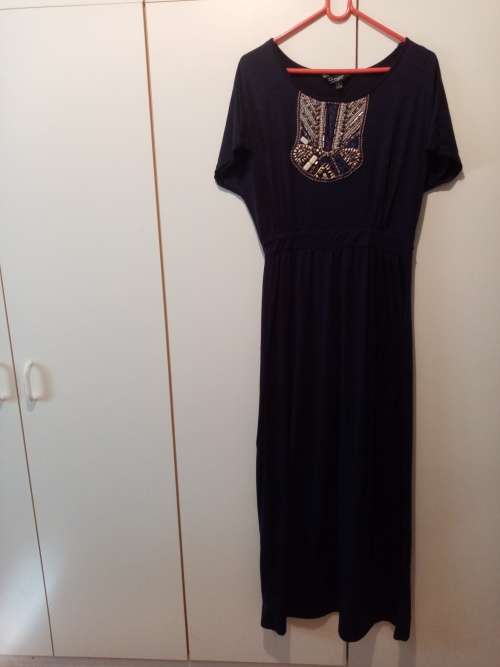 Blue long dress with bead detail 32-34