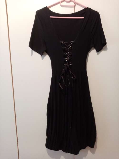 Black lace up dress with bubble hem 34