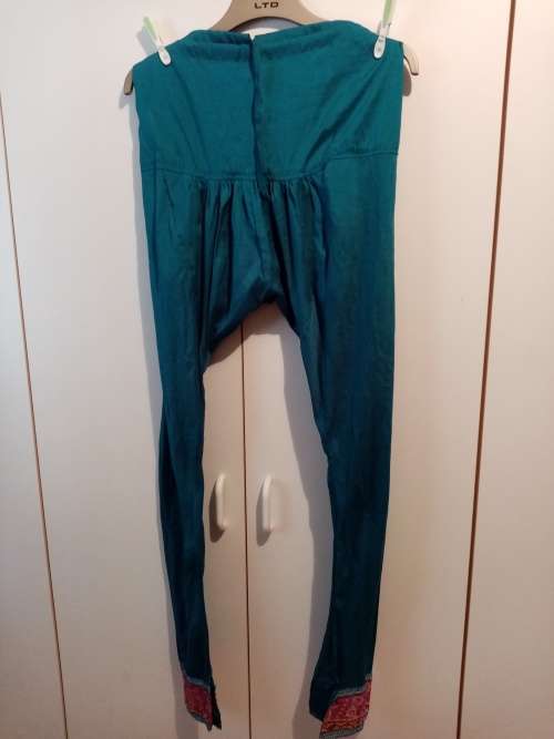 Turquoise sequenced net Punjab suit with dress, pants and scarf size 34-36 as new