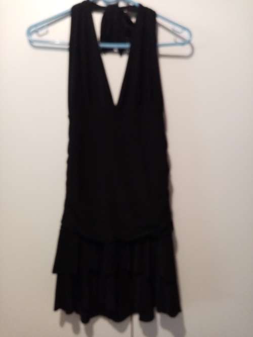 Black halterneck ruched and tiered dress 10 as new