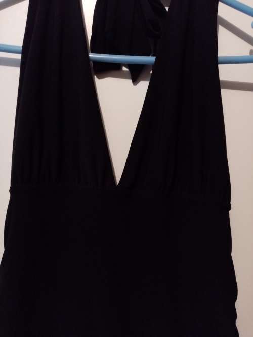 Black halterneck ruched and tiered dress 10 as new