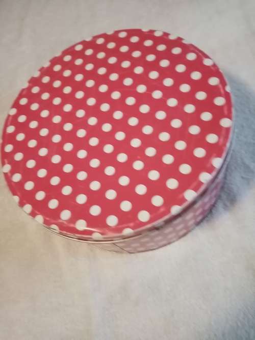 Rustic John Lewis large pink polkadot tin