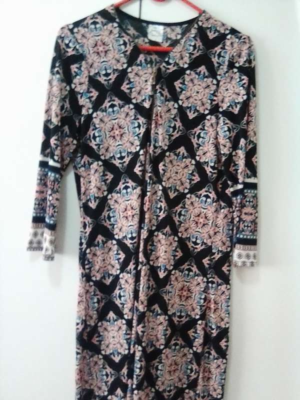 Pink white and blue printed dress