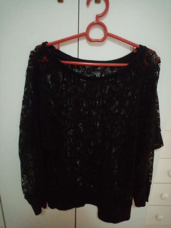 Black see through patterned long sleeve top