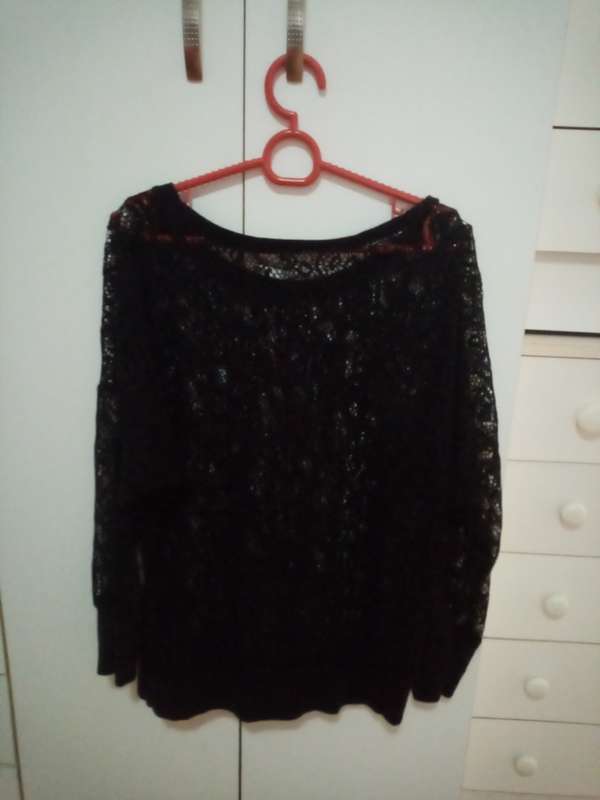 Black see through patterned long sleeve top