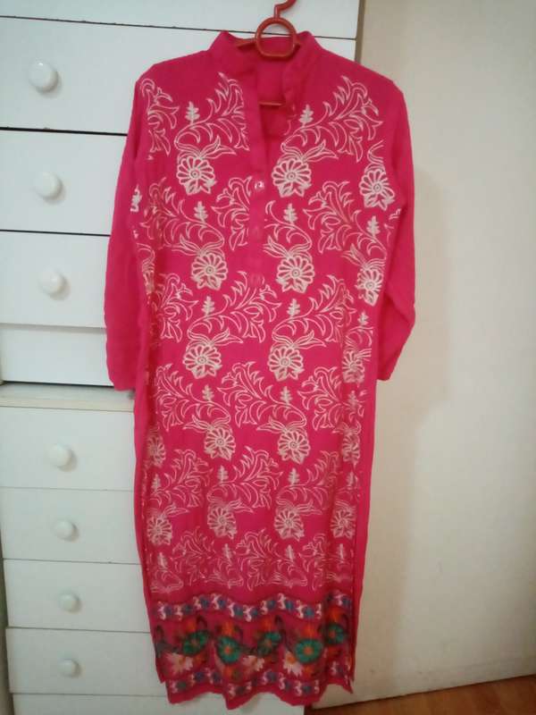 Bright pink embroidered Indian dress