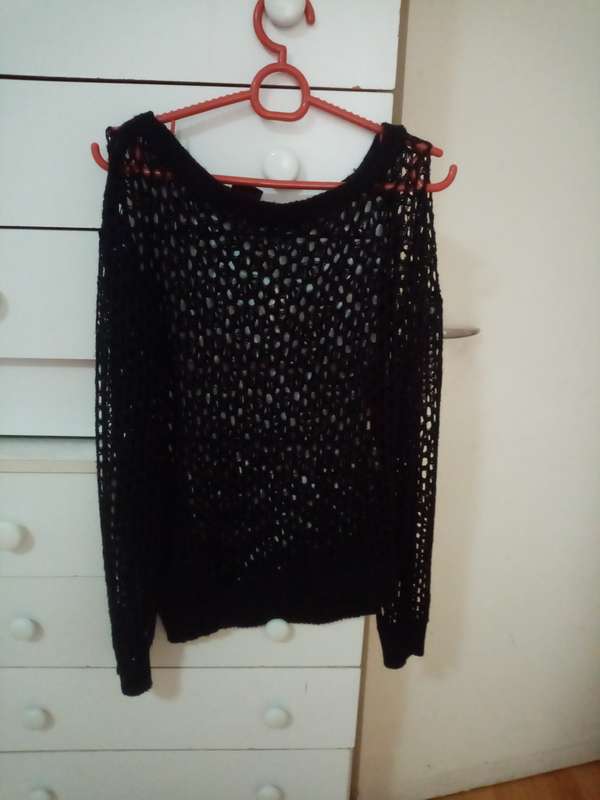 Black see through patterned long sleeve top