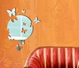 Acrylic Mirror Wall Decor Round and Butterfly