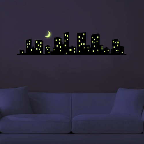 Phosphorescent Glow In The Dark City Skyline - Vinyl Decals - Wall Art Stickers