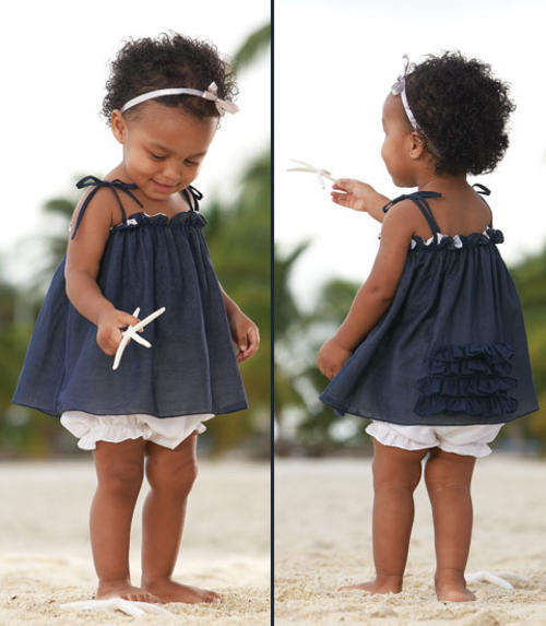 GIRLS - BABY-BLUES COTTON DRESS WITH RUFFLE BLOOMER (2PCE)