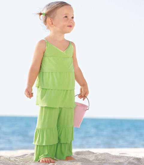 GIRLS RUFFLE 2PCE SET -- Features multi-tiers and elastic-waist pants