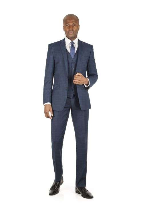 100% Ben Sherman - Navy Checked Tailored Fit Suit - 40L Jacket / 32L trousers - 70% Wool!