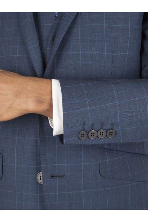 100% Ben Sherman - Navy Checked Tailored Fit Suit - 40L Jacket / 32L trousers - 70% Wool!