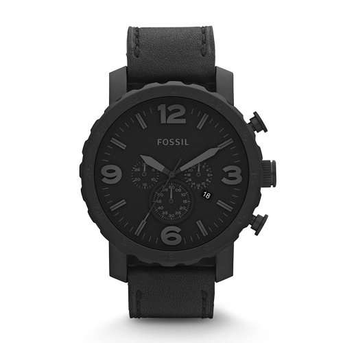 Fossil Men's Nate Stainless Steel Chronograph Watch with Black Leather Band