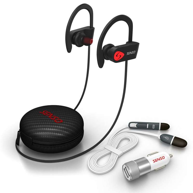 SENSO Bluetooth Sports Earphones w/ Mic Waterproof Earbuds for Gym