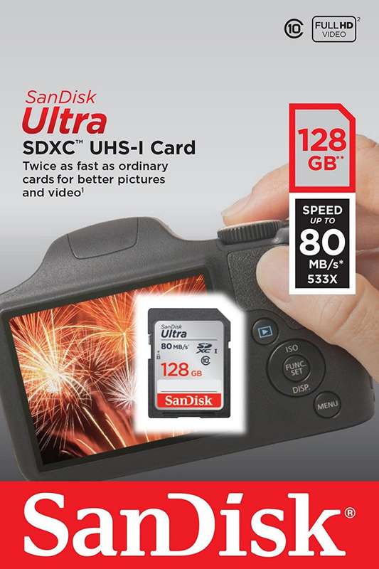 SanDisk 128GB Ultra UHS-I Class 10 SDXC Memory Card, Black