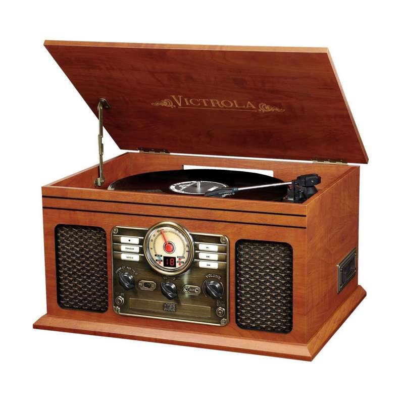 Victrola Nostalgic Classic Wood 6-in-1 Bluetooth Turntable Entertainment Center, Mahogany
