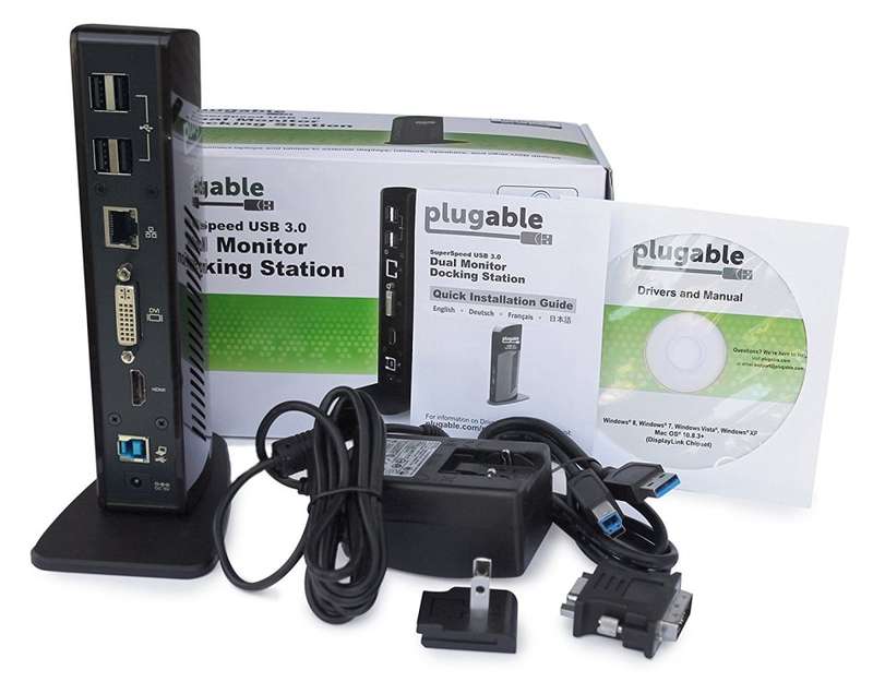 Plugable USB 3.0 Universal Laptop Docking Station for Windows (Dual Video HDMI & DVI / VGA,