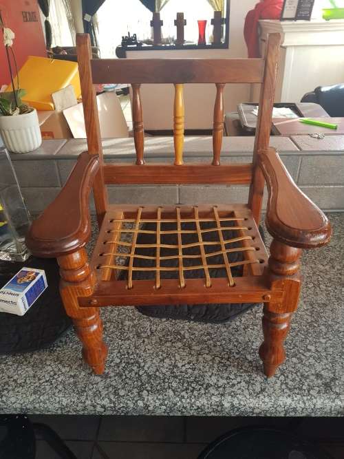 Mini yellow wood riempies chair excellent condition