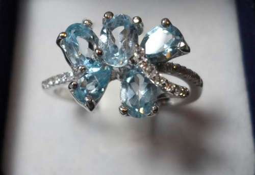 Pretty Genuine Sky Blue Topaz Ring Set in Solid 925 Sterling Silver