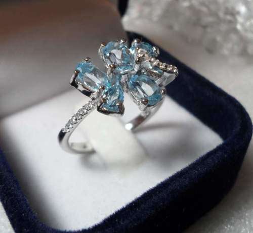 Pretty Genuine Sky Blue Topaz Ring Set in Solid 925 Sterling Silver