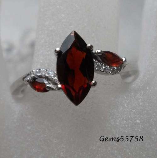 MARQUISE CUT GENUINE GARNETS SET IN SOLID STERLING