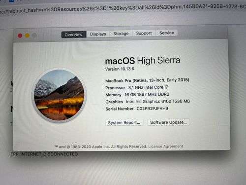 MACBOOK PRO [ RETINA ,13 INCH EARLY 2015 ] CORE i7 16gb RAM 500GB