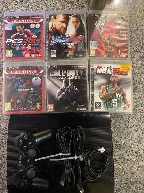 SONY PLAYSTATION 3 SLIM 12GB 1 CONTROLLER  and 6 GAMES