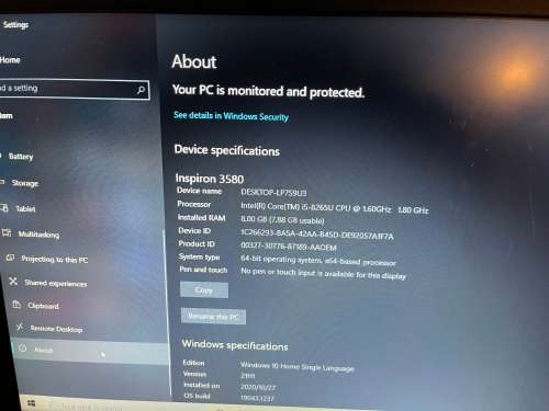 DELL INSIRON 3580 CORE i5-8265U 8TH GEN