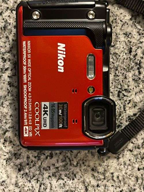 Nikon W300 Waterproof Underwater Digital Camera with TFT LCD, 3`, Orange with extra battery