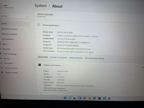 LENOVO T580 CORE i7 8TH GEN 16GB RAM 500GB Windows 11