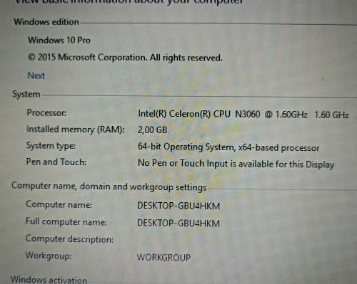 Lenovo Ideapad 110 Laptop, Celeron N3060 1.6GHZ 2GB RAM 500GB Hdd 15.6` Windows 10 Pro