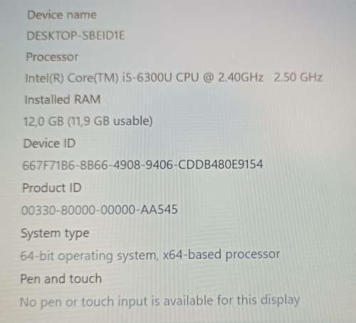 HP EliteBook 840 G3, Intel i5-63U@2.5GHz, 12GB RAM, 256GB SSD, 5000GB HDD
