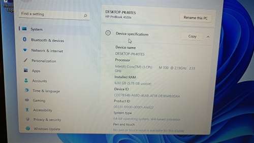 HP ProBook 4520s, 15.6` 1366x768 screen, Intel i3-M330@2.13GHz, 6Gb RAM, 465Gb Toshiba HDD, Win 11