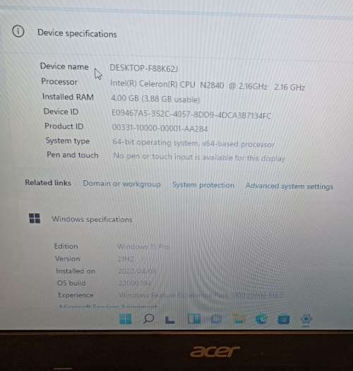 Acer Aspire E 15 Start, 15.6` LED display, Intel Celeron N2840, 4Gb Memory, 464Gb HDD, Windows 11