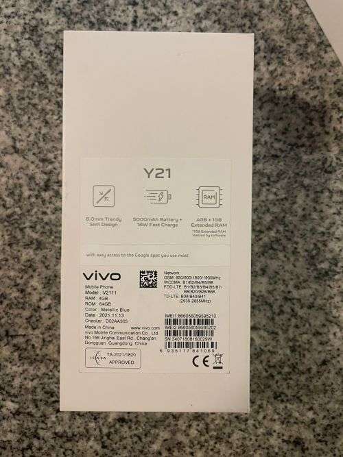 VIVO Y21 V2111 DUAL SIM  METALIC BLUE MINT CONDITION AS NEW