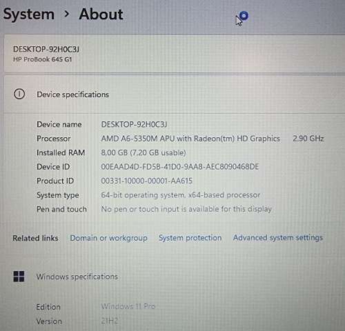 HP ProBook 645 G1 AMD-A6 5350M@2.9 GHz, AMD Radeon HD 8450G GPU, Windows 11 Pro, 8GB RAM, 500 GB HDD