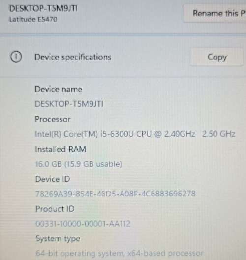 Dell Latitude E5470 UltraBook, Core i5-6500U@2.5GHz, 16GB RAM, 256GB M.2 SSD, Windows 11Pro