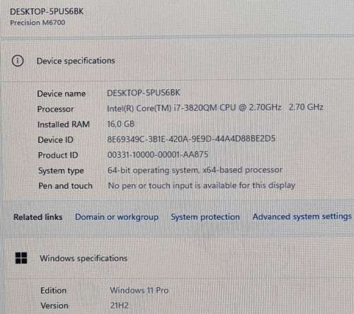 Dell Precision M6700, 17.3` FHD display, Intel i7-3820QM@2.7GHz, 16GB RAM, 2GB Radeon HD7800M, SSD